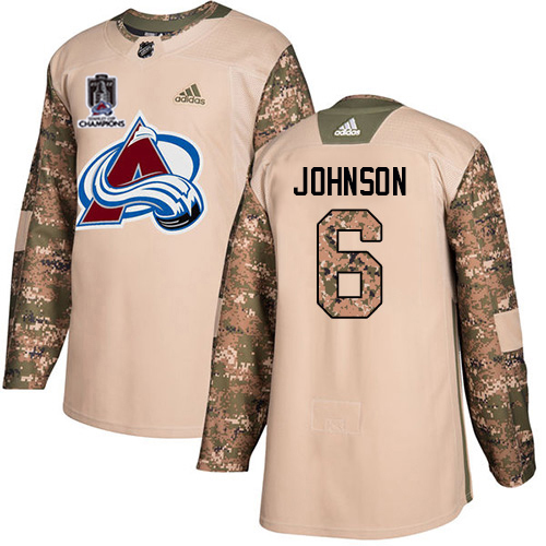 Adidas Colorado Avalanche #6 Erik Johnson Camo Authentic 2022 Stanley Cup Champions Veterans Day Stitched NHL Jersey Men’s->youth nhl jersey->Youth Jersey