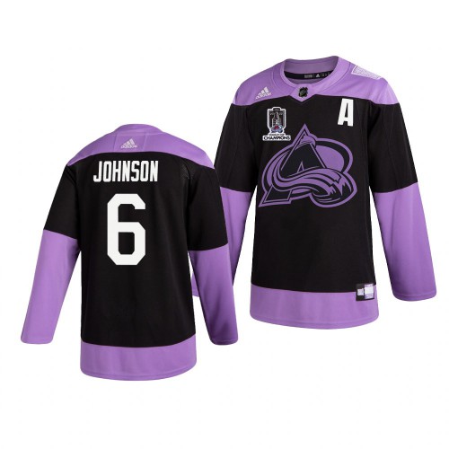 Colorado Colorado Avalanche #6 Erik Johnson 2022 Stanley Cup Champions Men’s Hockey Fights Cancer Practice NHL Jersey Black Men’s->colorado avalanche->NHL Jersey