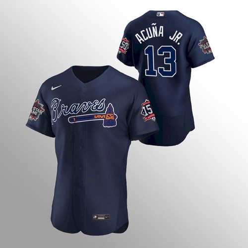 Atlanta Atlanta Braves #13 Ronald Acuna Jr. Men’s Nike 150th Anniversary 2021 World Series Authentic MLB Jersey – Navy Men’s->atlanta braves->MLB Jersey