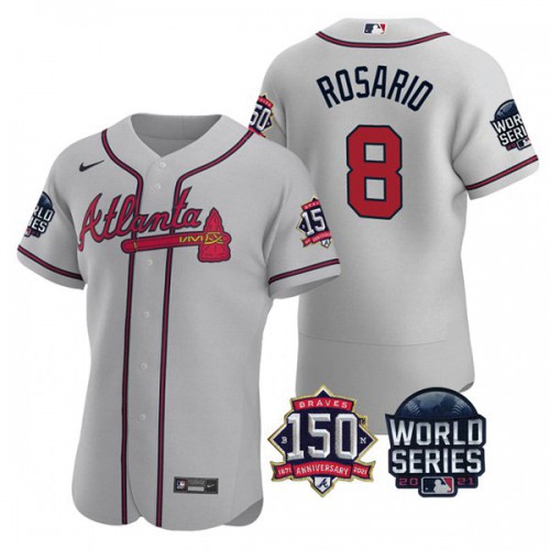 Atlanta Atlanta Braves #8 Eddie Rosario Men’s Nike 150th Anniversary 2021 World Series Authentic MLB Jersey – Grey Men’s->atlanta braves->MLB Jersey