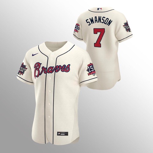Atlanta Atlanta Braves #7 Dansby Swanson Men’s Nike 150th Anniversary 2021 World Series Authentic MLB Jersey – Cream Men’s->atlanta braves->MLB Jersey