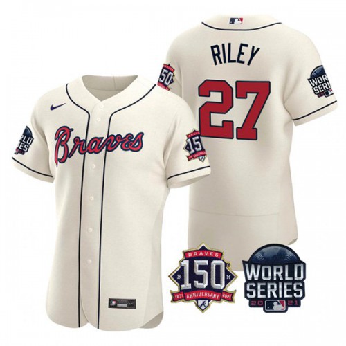 Atlanta Atlanta Braves #27 Austin Riley Men’s Nike 150th Anniversary 2021 World Series Authentic MLB Jersey – Cream Men’s->atlanta braves->MLB Jersey