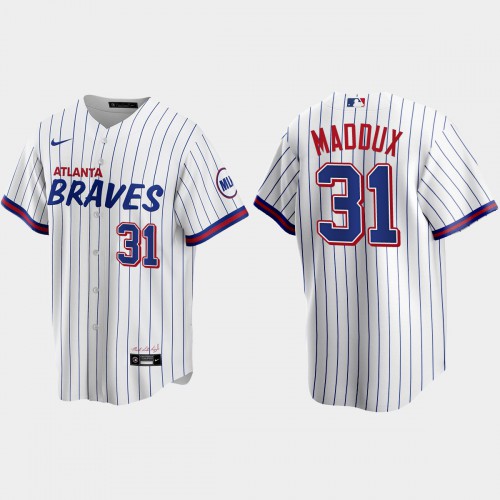Atlanta Atlanta Braves #31 Greg Maddux White Men’s Nike 2021 City Connect Replica MLB Jersey Men’s->atlanta braves->MLB Jersey