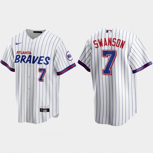 Atlanta Atlanta Braves #7 Dansby Swanson White Men’s Nike 2021 City Connect Replica MLB Jersey Men’s->atlanta braves->MLB Jersey