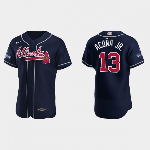 Atlanta Atlanta Braves #13 Ronald Acuna Jr. Men’s Nike 2021 World Series Champions Patch MLB Authentic Player Jersey – Navy Men’s->atlanta braves->MLB Jersey