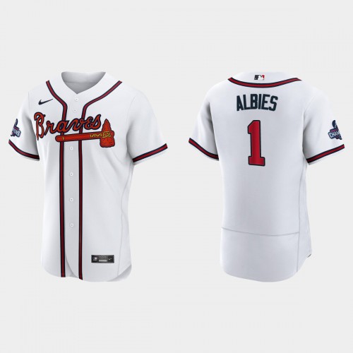 Atlanta Atlanta Braves #1 Ozzie Albies Men’s Nike 2021 World Series Champions Patch MLB Authentic Player Jersey – White Men’s->atlanta braves->MLB Jersey