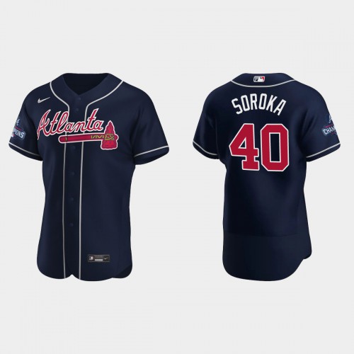 Atlanta Atlanta Braves #40 Mike Soroka Men’s Nike 2021 World Series Champions Patch MLB Authentic Player Jersey – Navy Men’s->atlanta braves->MLB Jersey
