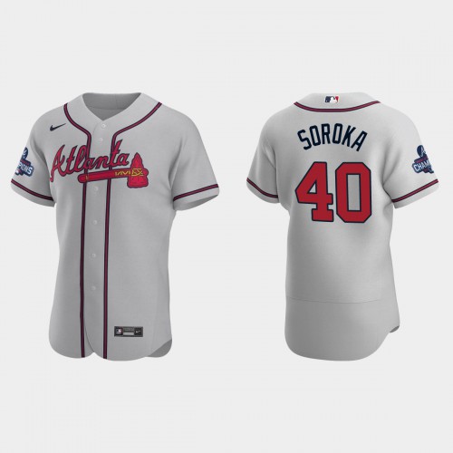 Atlanta Atlanta Braves #40 Mike Soroka Men’s Nike 2021 World Series Champions Patch MLB Authentic Player Jersey – Gray Men’s->atlanta braves->MLB Jersey