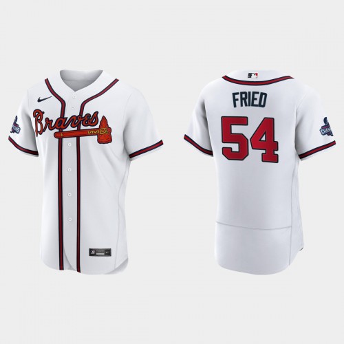 Atlanta Atlanta Braves #54 Max Fried Men’s Nike 2021 World Series Champions Patch MLB Authentic Player Jersey – White Men’s->atlanta braves->MLB Jersey