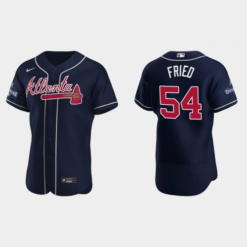 Atlanta Atlanta Braves #54 Max Fried Men’s Nike 2021 World Series Champions Patch MLB Authentic Player Jersey – Navy Men’s->atlanta braves->MLB Jersey