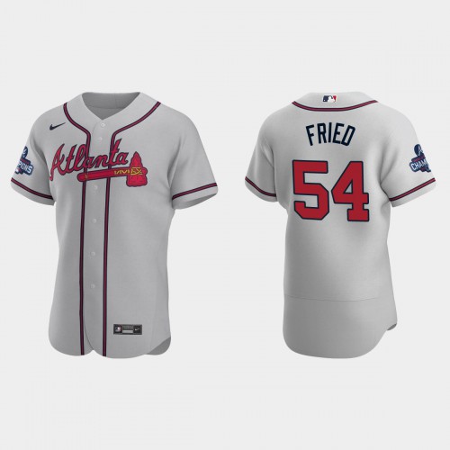 Atlanta Atlanta Braves #54 Max Fried Men’s Nike 2021 World Series Champions Patch MLB Authentic Player Jersey – Gray Men’s->atlanta braves->MLB Jersey
