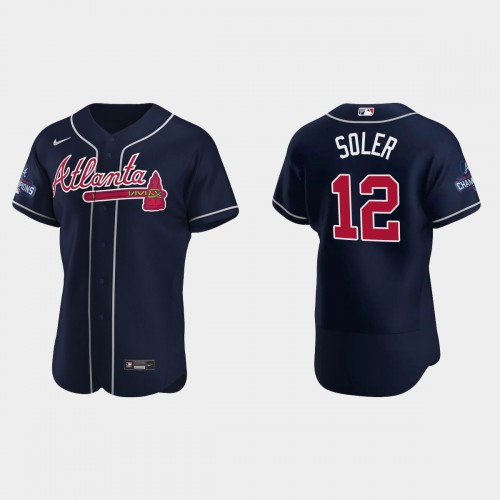 Atlanta Atlanta Braves #12 Jorge Soler Men’s Nike 2021 World Series Champions Patch MLB Authentic Player Jersey – Navy Men’s->atlanta braves->MLB Jersey