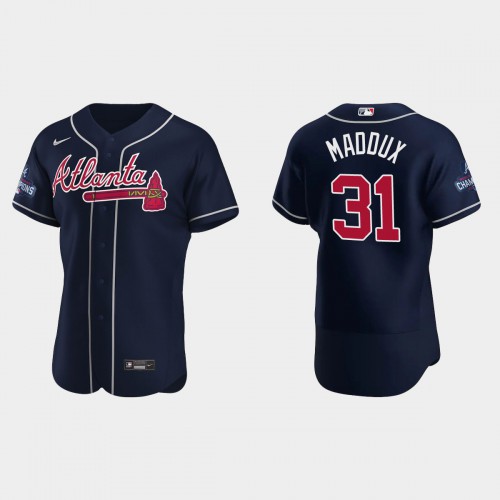 Atlanta Atlanta Braves #31 Greg Maddux Men’s Nike 2021 World Series Champions Patch MLB Authentic Player Jersey – Navy Men’s->atlanta braves->MLB Jersey