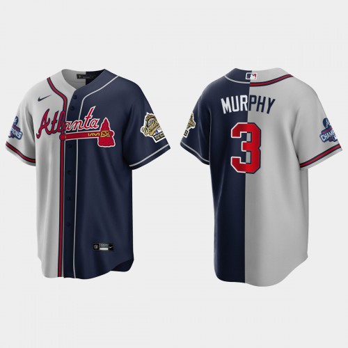 Atlanta Atlanta Braves #3 Dale Murphy Men’s Nike 2021 World Series Champions 1995 Throwback Split Gray Navy MLB Stitched Jersey Men’s->atlanta braves->MLB Jersey