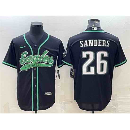 Men Philadelphia Eagles #26 Miles Sanders Black With Patch Cool Base Stitched Baseball Jersey->philadelphia eagles->NFL Jersey