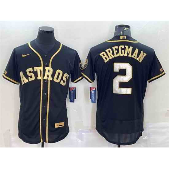 Men Houston Astros #2 Alex Bregman Black Gold Flex Base Stitched Jersey->houston astros->MLB Jersey