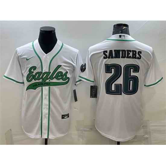 Men Philadelphia Eagles #26 Miles Sanders White With Patch Cool Base Stitched Baseball Jersey->philadelphia eagles->NFL Jersey