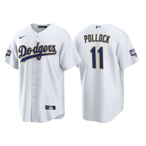 Los Angeles Los Angeles Dodgers #11 A.J. Pollock Men’s Nike 2021 Gold Program World Series Champions MLB Jersey Whtie Men’s->los angeles dodgers->MLB Jersey