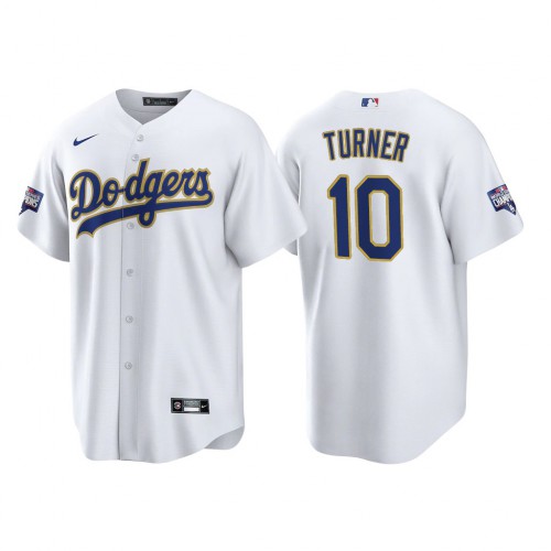 Los Angeles Los Angeles Dodgers #10 Justin Turner Men’s Nike 2021 Gold Program World Series Champions MLB Jersey Whtie Men’s->los angeles dodgers->MLB Jersey