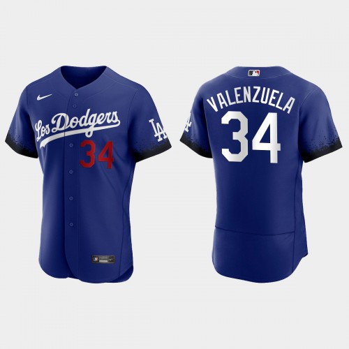 Los Angeles Los Angeles Dodgers #34 Fernando Valenzuela Nike Men’s 2021 City Connect Authentic MLB Jersey Royal Men’s->youth mlb jersey->Youth Jersey