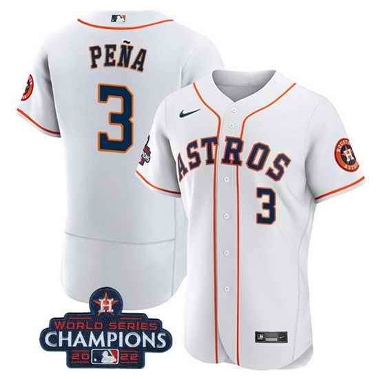 Men Houston Astros #3 Jeremy Pena White 2022 World Series Champions Flex Base Stitched Baseball Jersey->houston astros->MLB Jersey