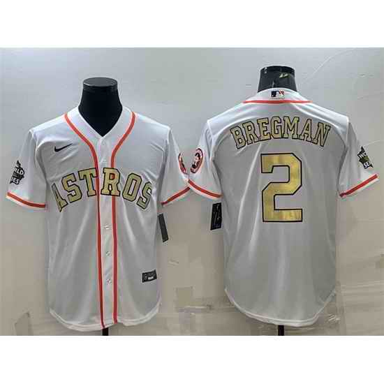 Men Houston Astros #2 Alex Bregman White Gold 2022 World Series Stitched Baseball Jersey->houston astros->MLB Jersey
