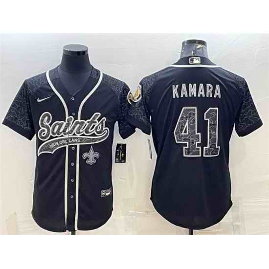 Men New Orleans Saints #41 Alvin Kamara Black Reflective With Patch Cool Base Stitched Baseball Jersey->new orleans saints->NFL Jersey