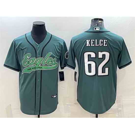Men Philadelphia Eagles #62 Jason Kelce Green With Patch Cool Base Stitched Baseball Jersey->philadelphia eagles->NFL Jersey