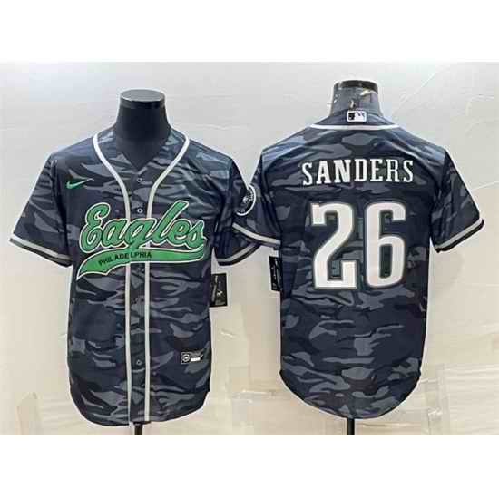 Men Philadelphia Eagles #26 Miles Sanders Grey Camo With Patch Cool Base Stitched Baseball Jersey->philadelphia eagles->NFL Jersey