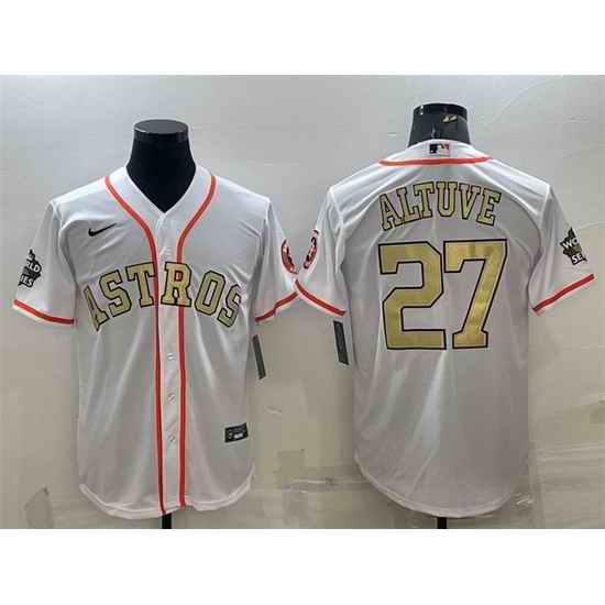 Men Houston Astros #27 Jose Altuve White Gold 2022 World Series Stitched Baseball Jersey->houston astros->MLB Jersey