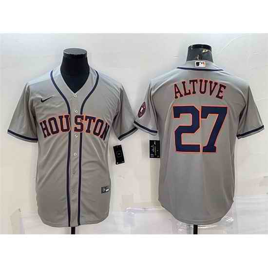 Men Houston Astros #27 Jose Altuve Grey With Patch Cool Base Stitched Jersey->houston astros->MLB Jersey