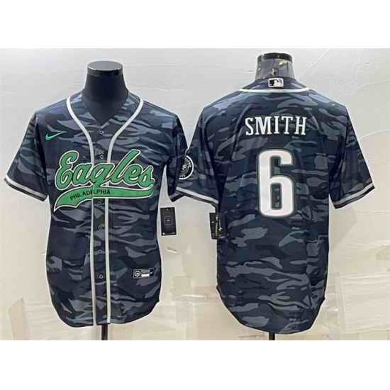 Men Philadelphia Eagles #6 DeVonta Smith Grey Camo With Patch Cool Base Stitched Baseball Jersey->philadelphia eagles->NFL Jersey