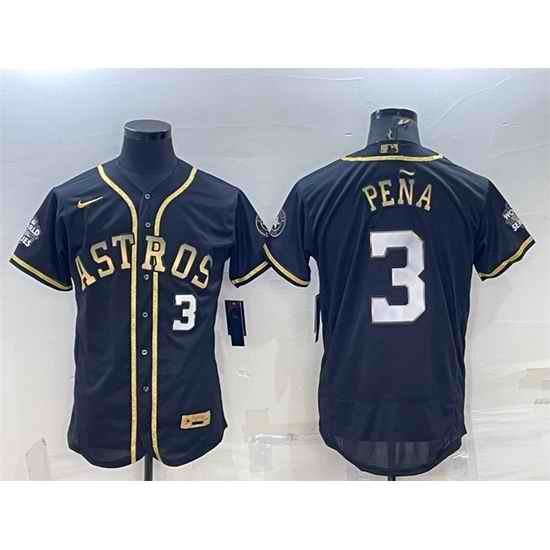 Men Houston Astros #3 Jeremy Pena Black Gold 2022 World Series Flex Base Stitched Jersey->houston astros->MLB Jersey