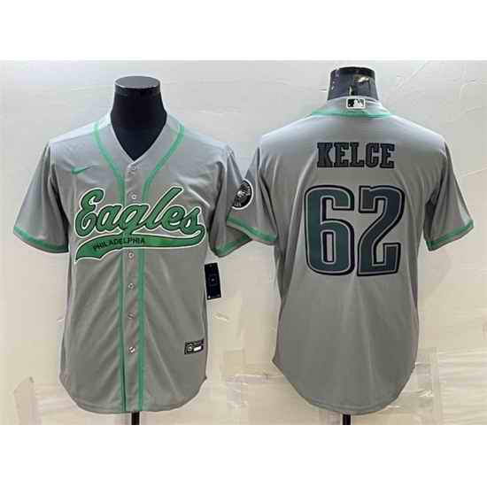 Men Philadelphia Eagles #62 Jason Kelce Gray With Patch Cool Base Stitched Baseball JerseyS->philadelphia eagles->NFL Jersey