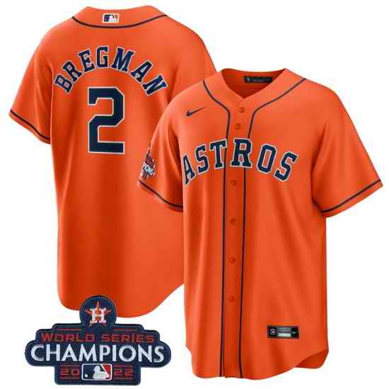 Men Houston Astros #2 Alex Bregman Orange 2022 World Series Champions Stitched Baseball Jersey->houston astros->MLB Jersey