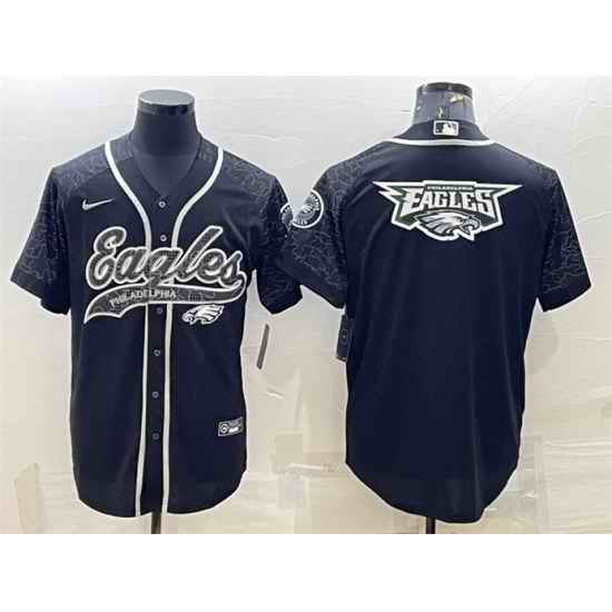 Men Philadelphia Eagles Black Reflective Team Big Logo With Patch Cool Base Stitched Baseball Jersey->philadelphia eagles->NFL Jersey