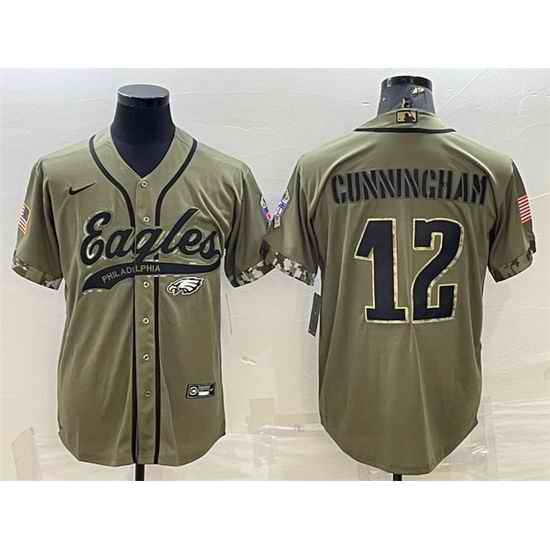 Men Philadelphia Eagles #12 Randall Cunningham Olive 2022 Salute To Service Cool Base Stitched Baseball Jersey->philadelphia eagles->NFL Jersey