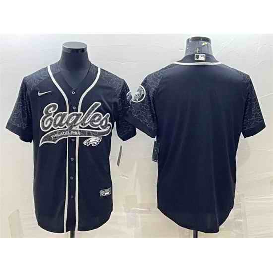 Men Philadelphia Eagles Blank Black Reflective With Patch Cool Base Stitched Baseball Jersey->philadelphia eagles->NFL Jersey