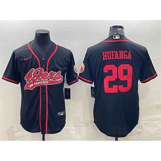 Men San Francisco 49ers #29 Talanoa Hufanga Black With Patch Cool Base Stitched Baseball Jersey->san francisco 49ers->NFL Jersey