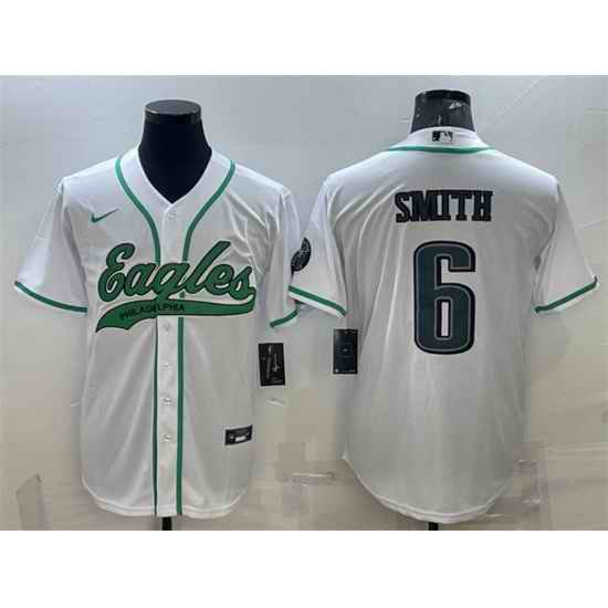 Men Philadelphia Eagles #6 DeVonta Smith White With Patch Cool Base Stitched Baseball Jersey->philadelphia eagles->NFL Jersey