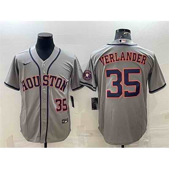 Men Houston Astros #35 Justin Verlander Gray With Patch Cool Base Stitched Jersey->houston astros->MLB Jersey
