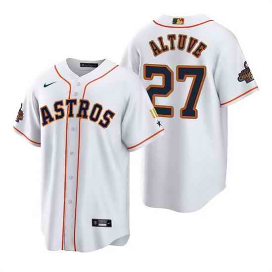 Men Houston Astros #27 Jose Altuve White Gold 2022 World Series Champions Stitched Baseball Jersey->houston astros->MLB Jersey