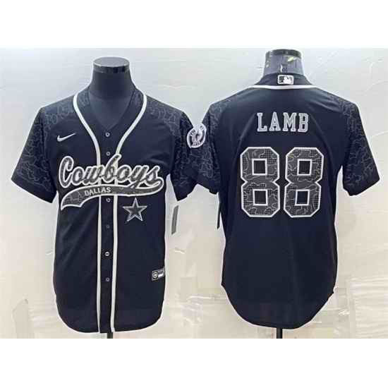 Men Dallas Cowboys #88 CeeDee Lamb Black Reflective With Patch Cool Base Stitched Baseball Jersey->dallas cowboys->NFL Jersey