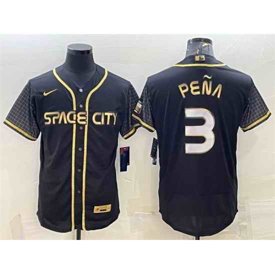 Men Houston Astros #3 Jeremy Pena Black Gold 2022 World Series City Connect Flex Base Stitched Jersey->houston astros->MLB Jersey