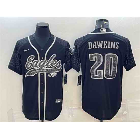 Men Philadelphia Eagles #20 Brian Dawkins Black Reflective With Patch Cool Base Stitched Baseball Jersey->philadelphia eagles->NFL Jersey