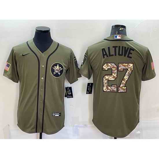 Men Houston Astros #27 Jose Altuve Olive Salute To Service Cool Base Stitched Jersey->houston astros->MLB Jersey