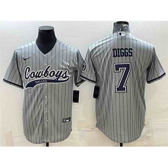 Men Dallas Cowboys #7 Trevon Diggs Grey With Patch Cool Base Stitched Baseball Jersey->dallas cowboys->NFL Jersey