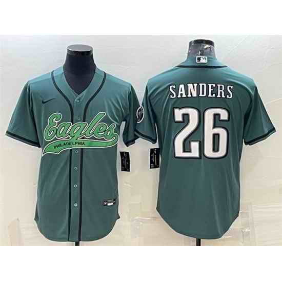 Men Philadelphia Eagles #26 Miles Sanders Green With Patch Cool Base Stitched Baseball Jersey->philadelphia eagles->NFL Jersey