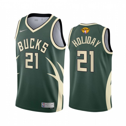 Milwaukee Milwaukee Bucks #21 Jrue Holiday Men’s 2021 NBA Finals Bound Swingman Earned Edition Jersey Green Youth->milwaukee bucks->NBA Jersey
