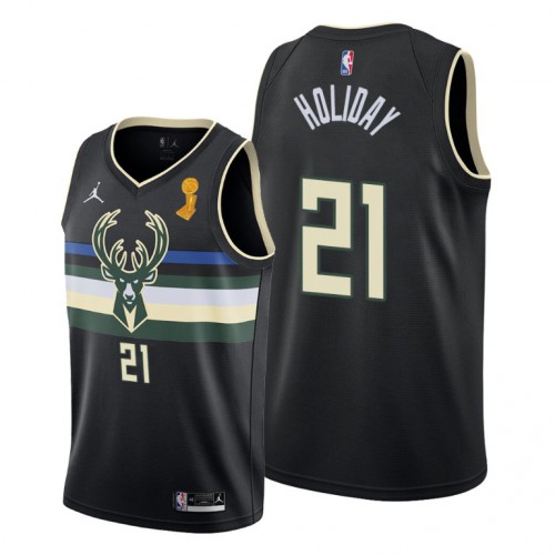 Milwaukee Milwaukee Bucks #21 Jrue Holiday Youth 2021 NBA Finals Champions Swingman Statement Edition Jersey Black Youth->women nba jersey->Women Jersey
